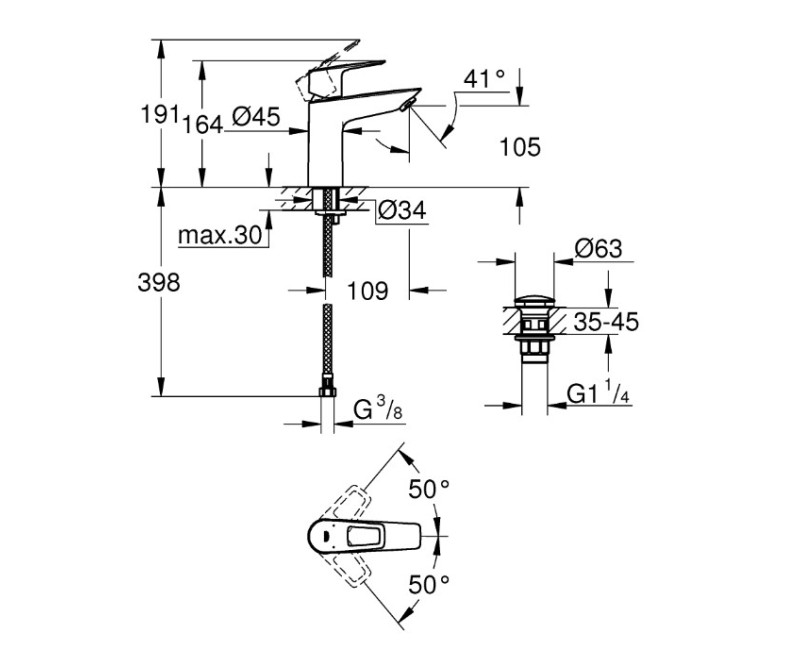 Смеситель для раковины для ванной Grohe BauLoop M New, с нажимом, хром