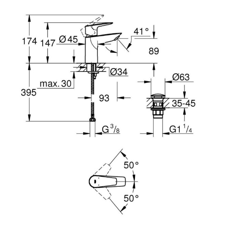 Vannas istabas izlietnes maisītājs Grohe Start Edge S, ar push-open, hroms Vannas istabas izlietnes maisītājs Grohe Start Edge S, ar push-open, hroms
