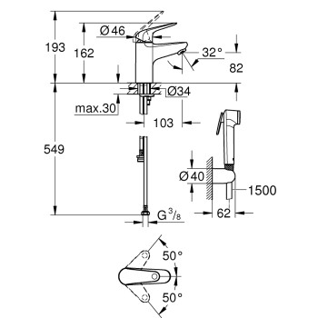 Vannas istabas izlietnes maisītājs Grohe Euroeco S, ar bidettu, hroms