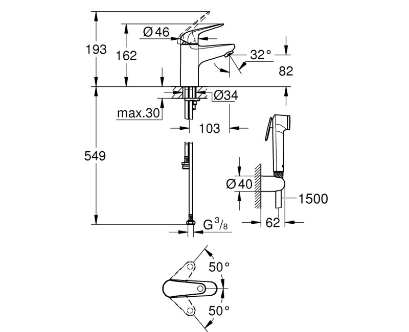 Izlietnes maisītājs Grohe Euroeco S, ar bidettu, hroms
