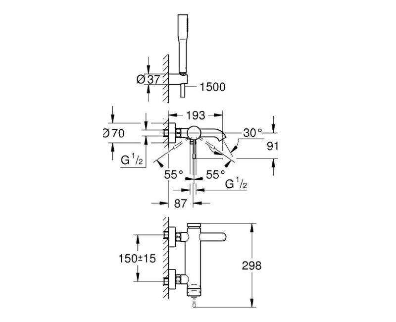 Смеситель для ванны/душа Grohe Essence с душевым гарнитуром, хром