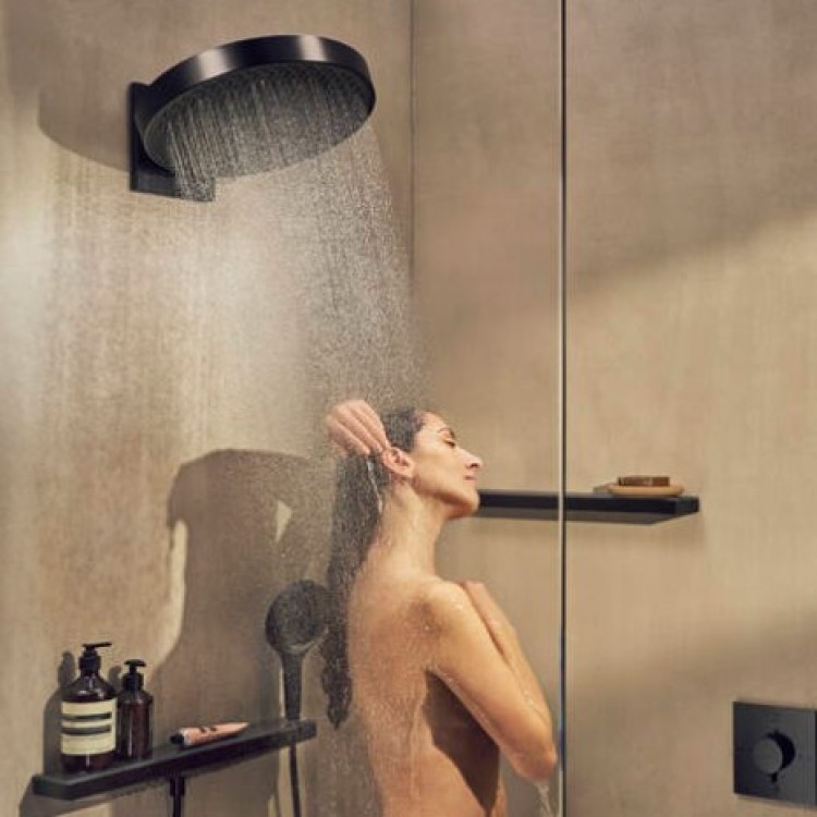 Dušas galva Hansgrohe Rainfinity 360 1jet, ar turētāju no sienas, matēta melna Dušas galva Hansgrohe Rainfinity 360 1jet, ar turētāju no sienas, matēta melna