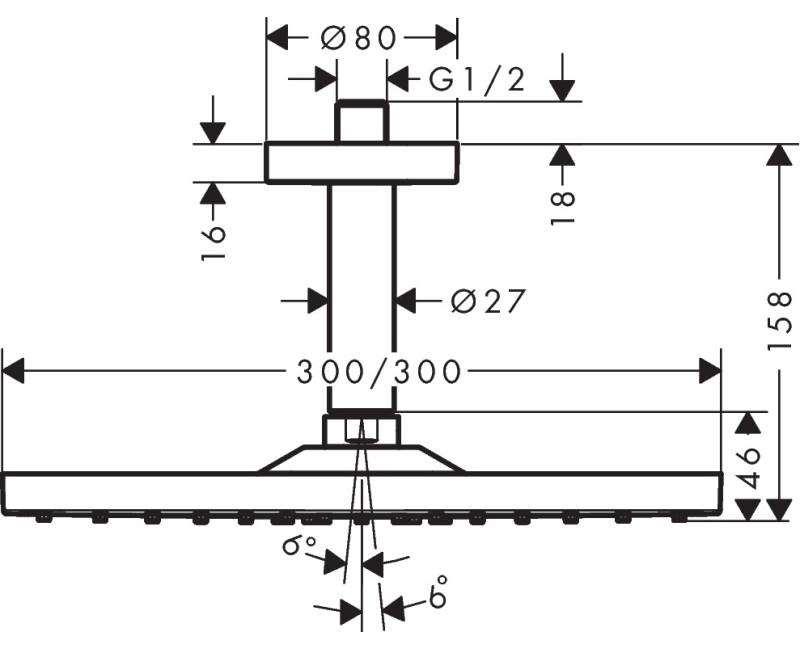 Душевая головка Hansgrohe Raindance E 300 1jet, с настенным держателем, L=390 мм, хром