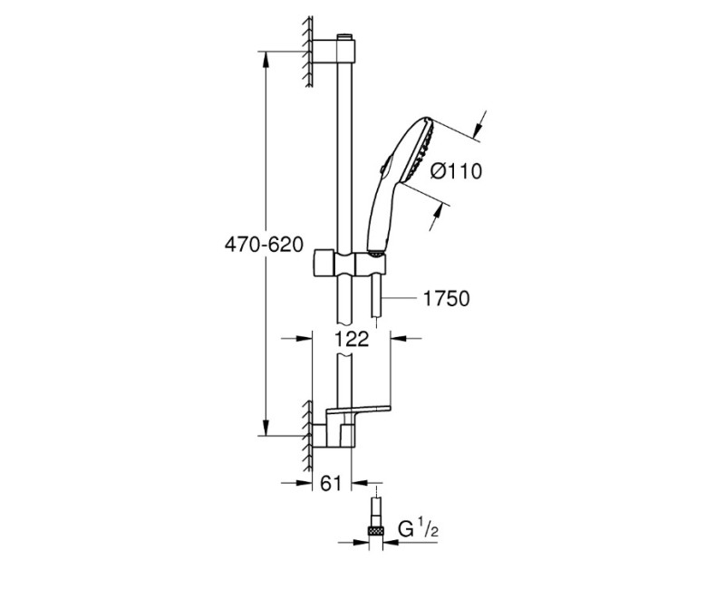 Душевой набор Grohe Tempesta 110 II, 600 мм, хром