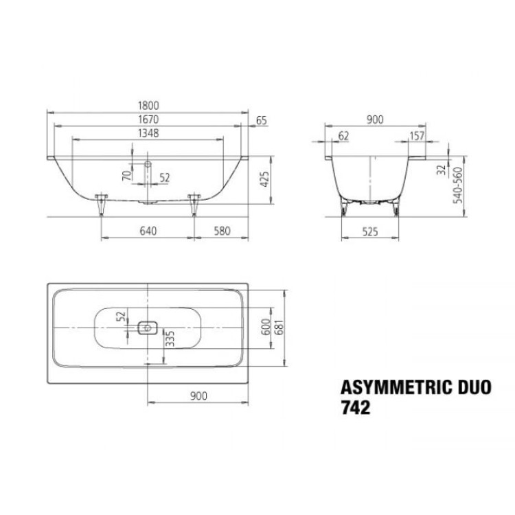 Ванна Kaldewei Asymmetric Duo, 1800x900 мм, белая сталь ECF Ванна Kaldewei Asymmetric Duo, 1800x900 мм, белая сталь ECF