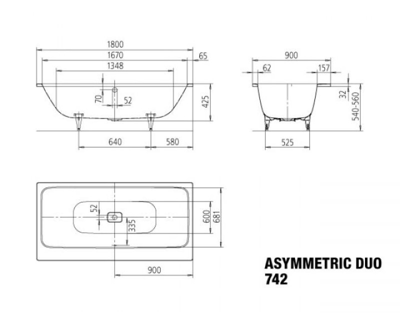Ванна Kaldewei Asymmetric Duo, 1800x900 мм, белая сталь ECF