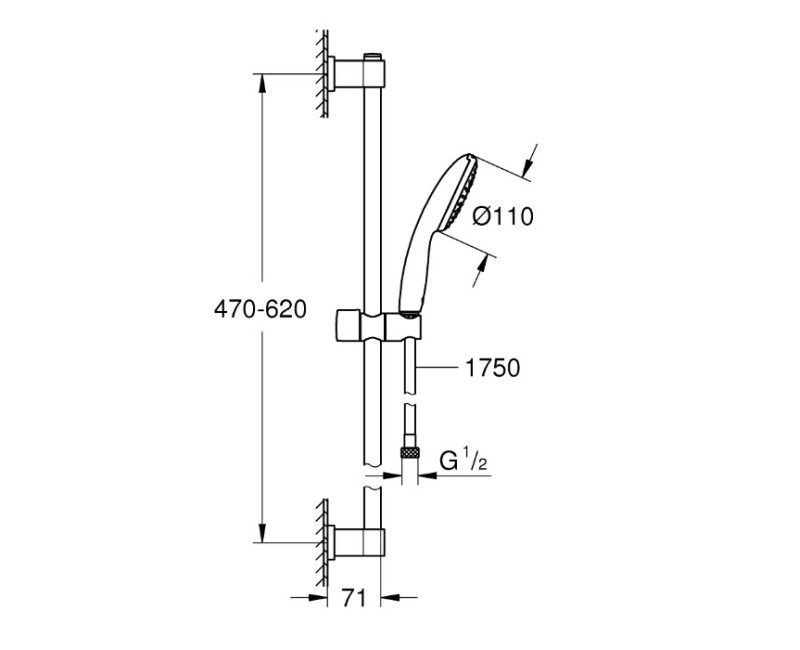 Dušas komplekts Grohe Vitalio Start 110 I, 600 mm, hroms