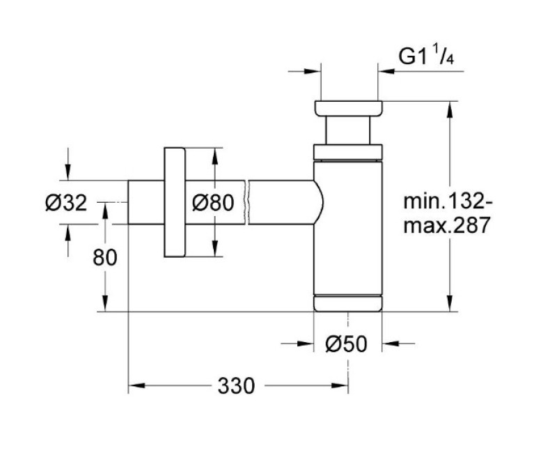 Сифон для мойки Grohe 1¼ x 32 мм, твердый графит матовый