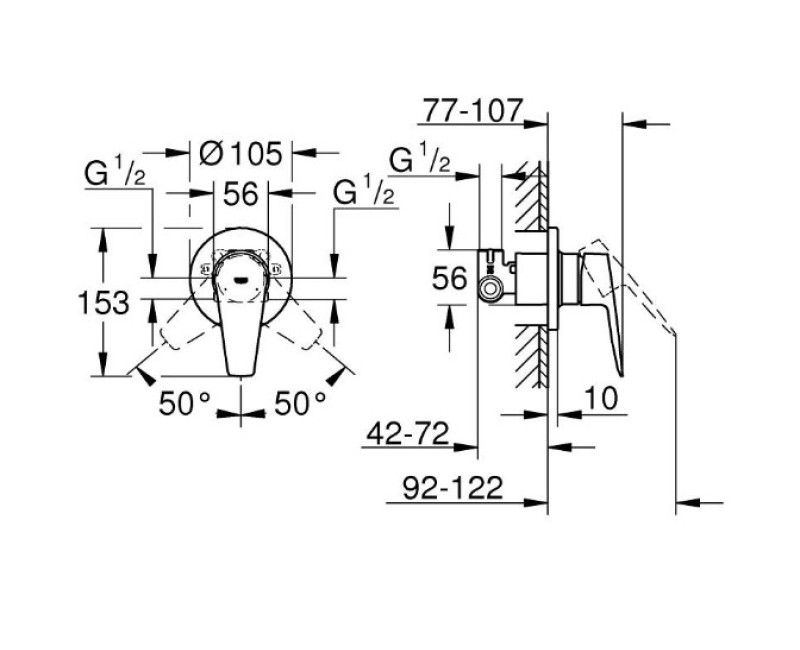 Смеситель для ванны/душа Grohe BauEdge New, хром