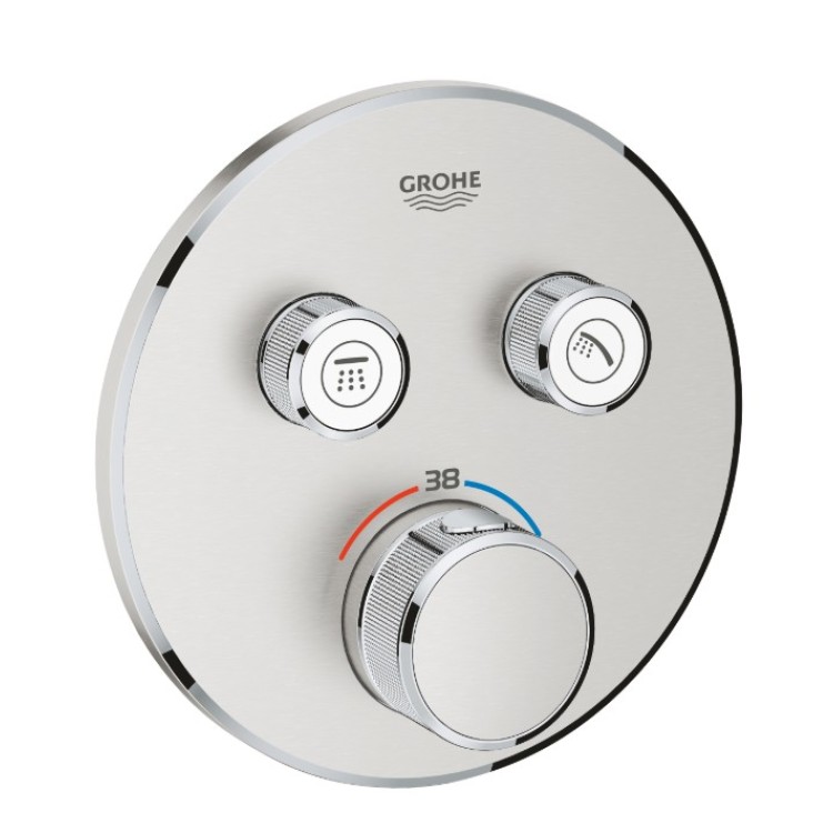 Vannas / Dušas maisītājs Grohe SmartControl round virsapmetuma daļa, ar 2 izejām, supersteel