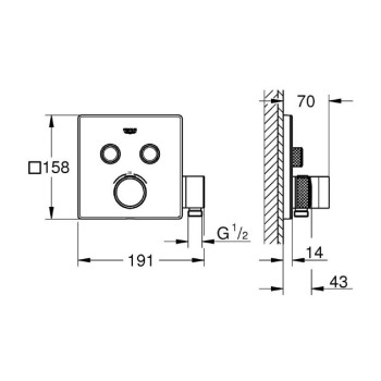 Vannas / Dušas maisītājs Grohe Grohtherm SmartControl iebūvējams 2 izvadi, hromēts  29125000