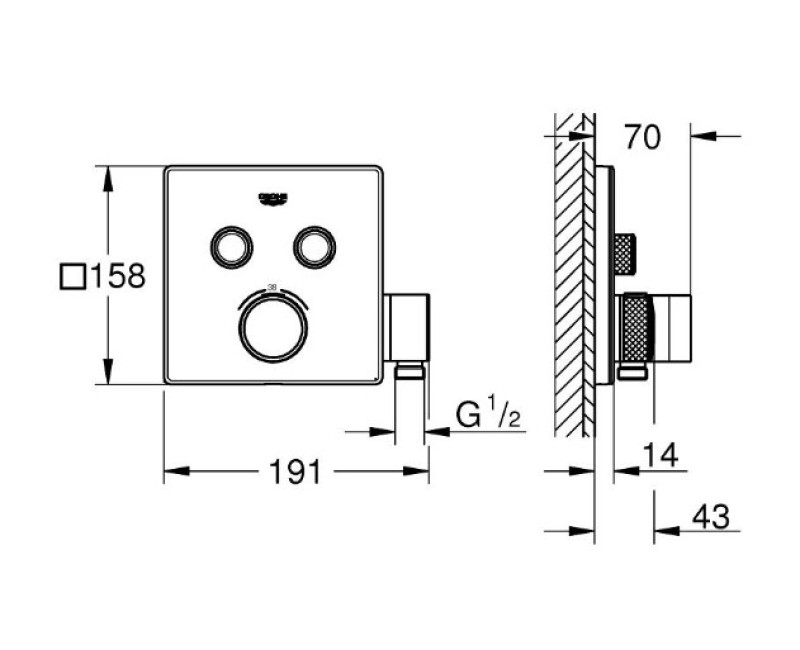 Vannas / Dušas maisītājs Grohe SmartControl virsapmetuma daļa, ar 2 izejām, ar dušas turētāju, hroms