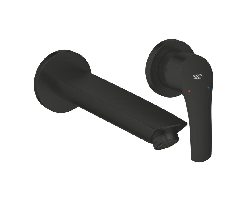Смеситель для раковины Grohe Eurosmart накладная часть, 2 отверстия, излив 211 мм, со стены, черный матовый