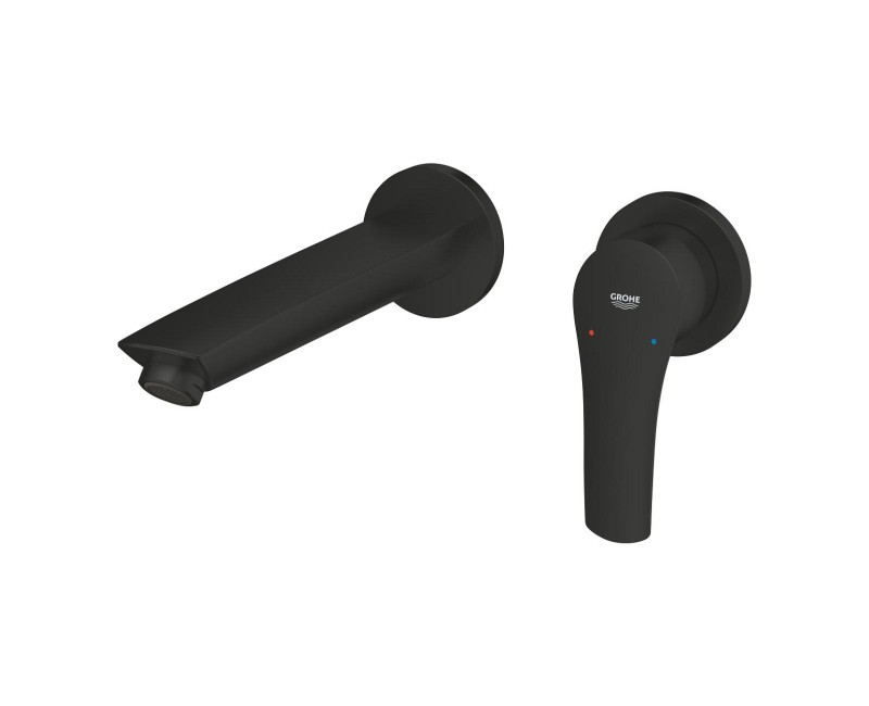 Смеситель для раковины Grohe Eurosmart накладная часть, 2 отверстия, излив 211 мм, со стены, черный матовый