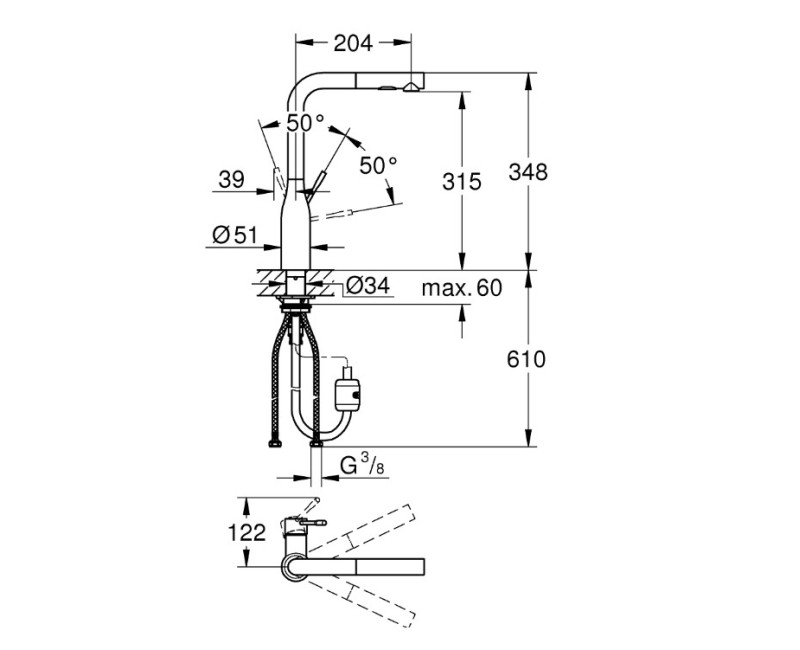 Смеситель для кухни Grohe Essence с выдвижным душем, хром