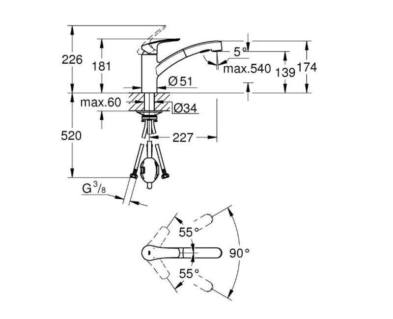 Смеситель для кухни Grohe с выдвижным душем Eurosmart, хром