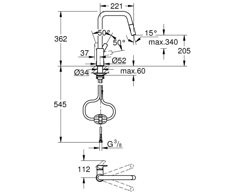 Смеситель для кухни Grohe Eurosmart, с выдвижной головкой, хром