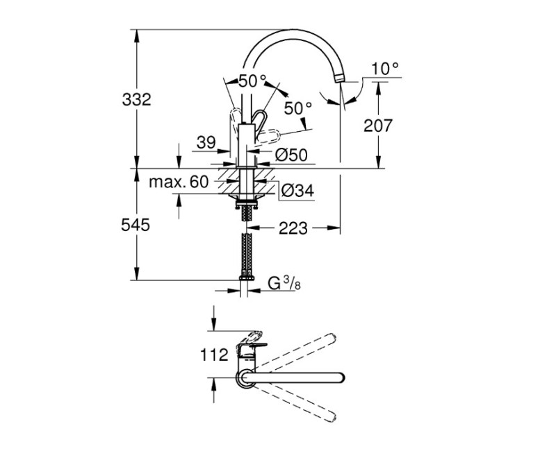 Vitrtuves maisītājs Grohe Start Flow, hroms