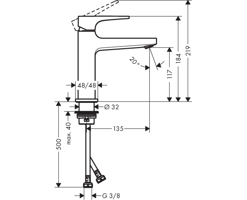Смеситель для раковины Hansgrohe Novus Care 100, с выдвижным механизмом, хром