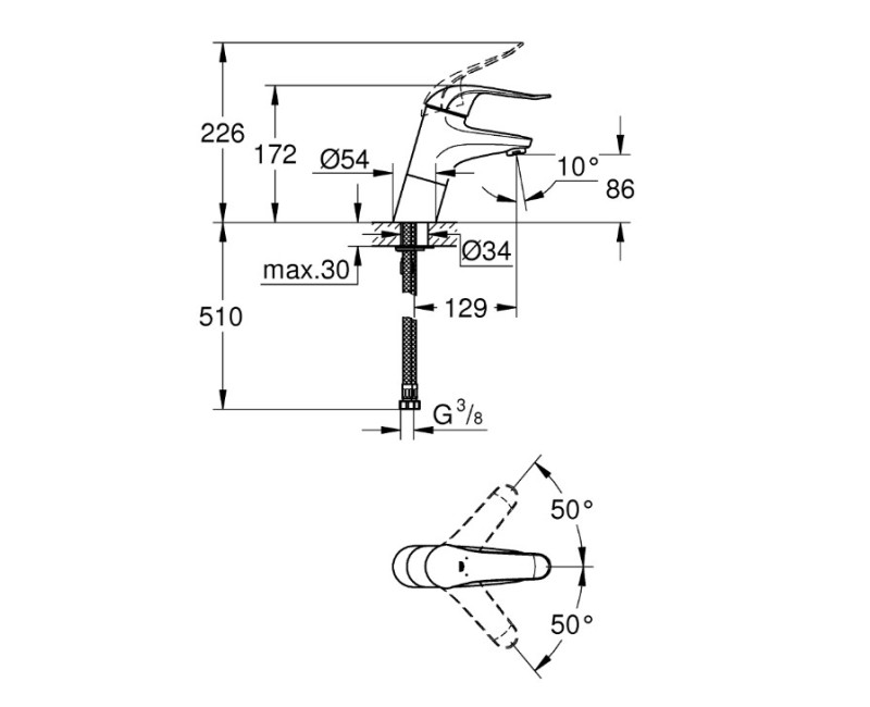 Смеситель для раковины Grohe Euroeco Special, излив 129 мм, хром