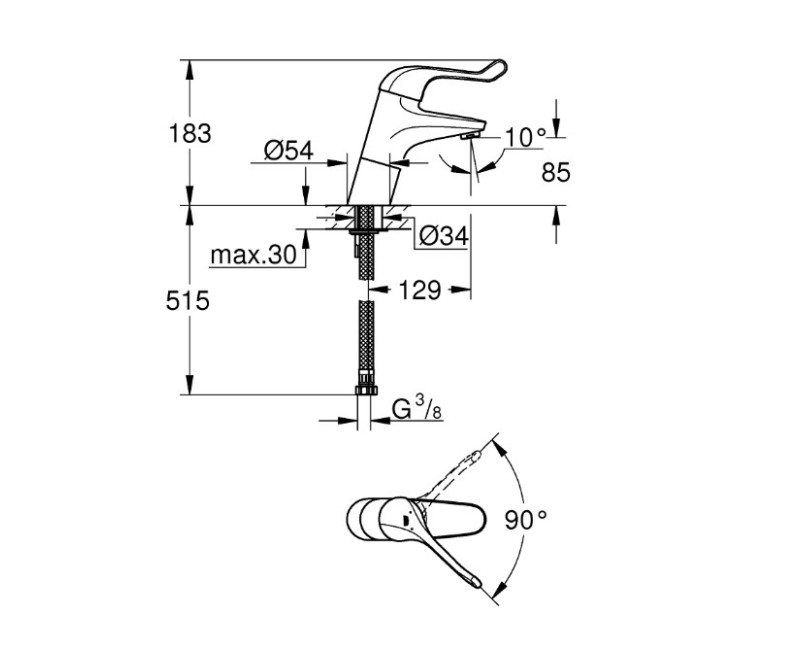 Vannas istabas izlietnes maisītājs Grohe Euroeco Special SSC, iztece 129 mm, hroms