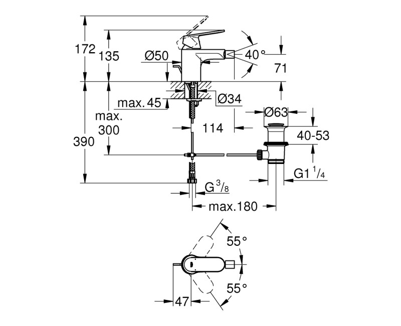Bide Maisītājs Grohe Eurosmart Cosmo, ar pop-up, hroms