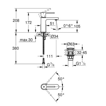 Vannas istabas izlietnes maisītājs Grohe  Plus S, ar push-open, hroms