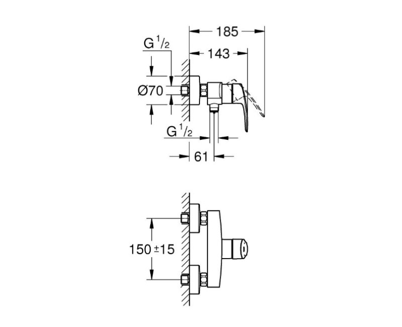 Dušas maisītājs Grohe Eurosmart, matēts melns