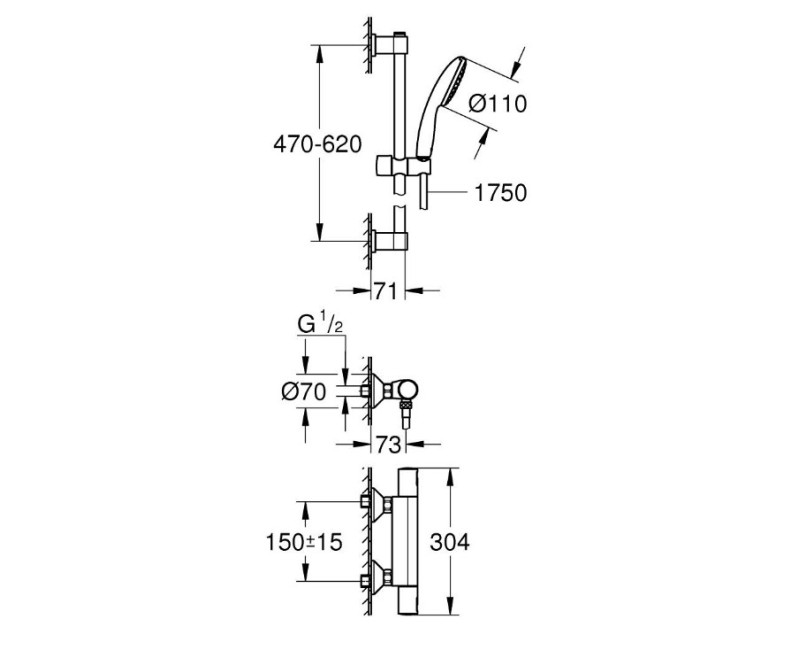 Dušas maisītājs Grohe ar termostatu un rokas dušas komplektu Precision Start, hroms