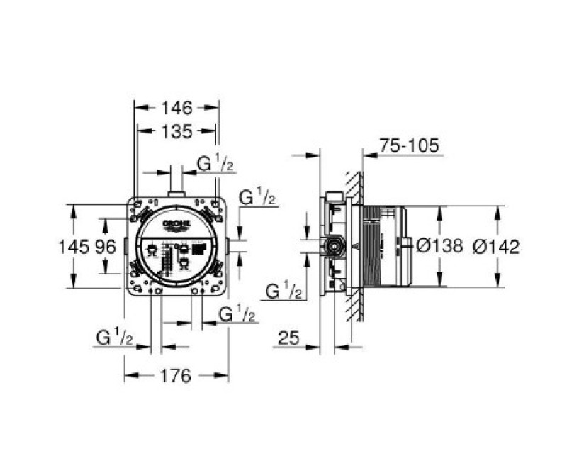 Смеситель для ванны/душа Grohe скрытая часть Rapido Smartbox