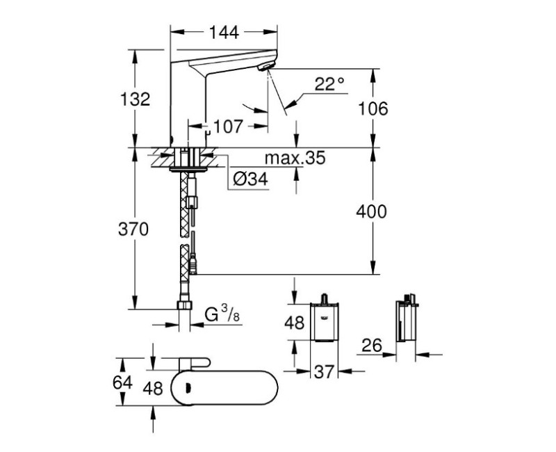 Смеситель для раковины для ванной Grohe Eurosmart Cosmo E, инфракрасный, 6В, хром