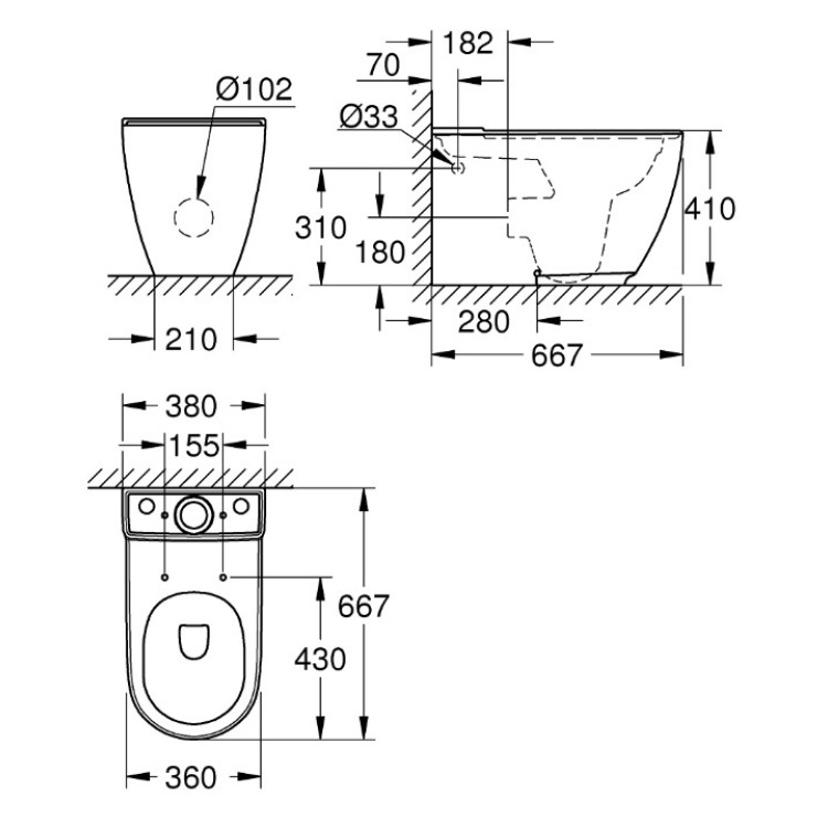 Tualetes poda apakša Grohe Essence Rimless, 360x667 mm, universāls izvads, balta PG Tualetes poda apakša Grohe Essence Rimless, 360x667 mm, universāls izvads, balta PG