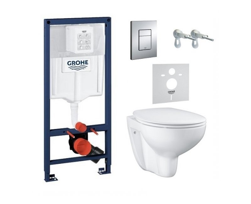 Комплект Grohe BauCeramic Rimless + рама Rapid SL+кнопка Skate Cosmo, 39586000