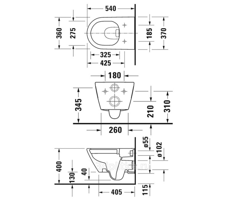 Подвесной унитазDuravit D-Neo Compact Rimless 370 x 540 мм, с крышкой, белый