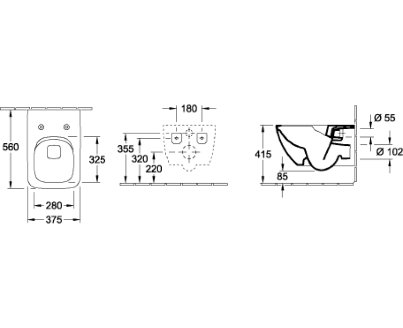 Piekaramais tualetes pods Villeroy & Boch Venticello Rimless, ar Soft Close/QR vāku , 375x560 mm, SupraFix, DirectFlush, balts