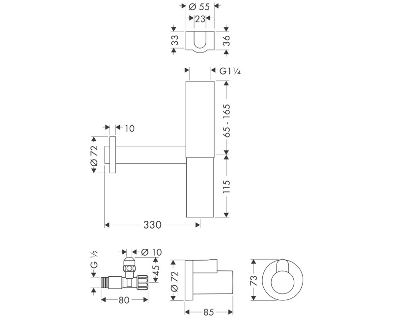 Сифон для мойки Hansgrohe Flowstar, 1¼ x 32 мм, хромированная латунь