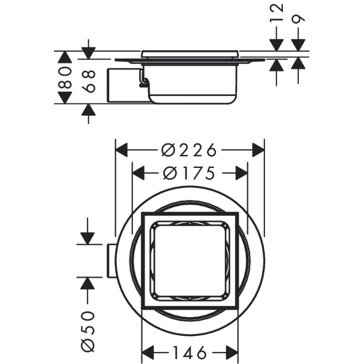 Dušas traps Hansgrohe RainDrain Spot, 150x150 mm, horizontāls, brushed stainless steel Dušas traps Hansgrohe RainDrain Spot, 150x150 mm, horizontāls, brushed stainless steel