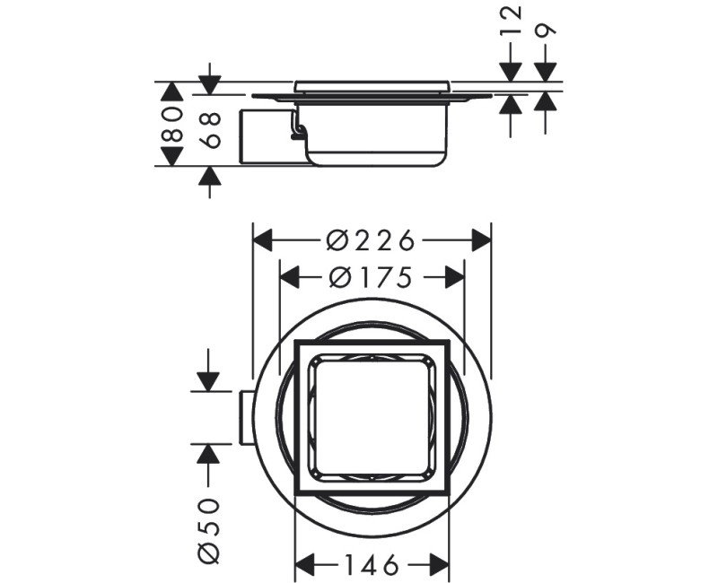 Dušas traps Hansgrohe RainDrain Spot, 150x150 mm, horizontāls, brushed stainless steel