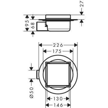 Dušas traps Hansgrohe RainDrain Spot, 150x150 mm, horizontāls, resti no otras puses var flīzēt