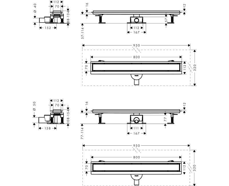 Душевой канал Hansgrohe RainDrain Go, 800 мм, под плитку, матовая нержавеющая сталь