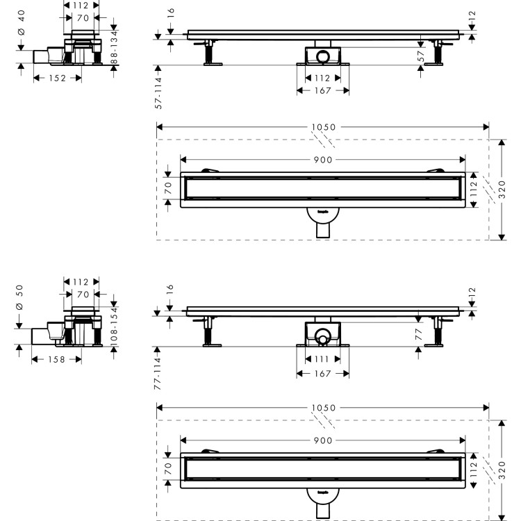 Dušas kanāls Hansgrohe RainDrain Go, 900 mm, flīzējams, matēts melns Dušas kanāls Hansgrohe RainDrain Go, 900 mm, flīzējams, matēts melns
