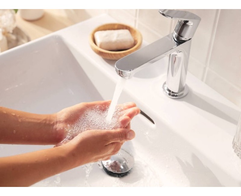 Смеситель для раковины Hansgrohe Rebris S 110, с выдвижным механизмом, черный матовый