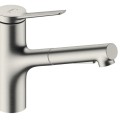 Смеситель для кухонной мойки Hansgrohe Zesis M33-160 2jet, с выдвижной головкой, хром