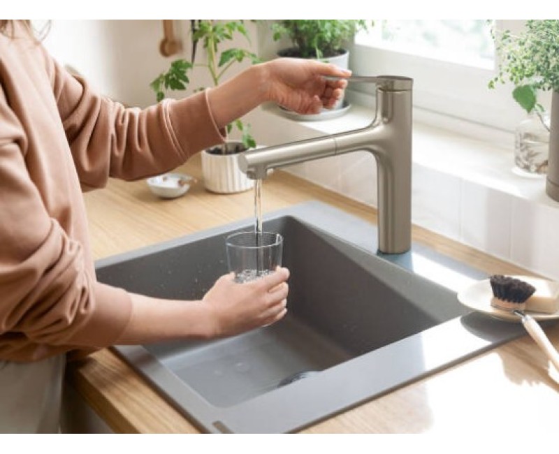 Смеситель для кухонной мойки Hansgrohe Zesis M33-160 2jet, с выдвижной головкой, хром