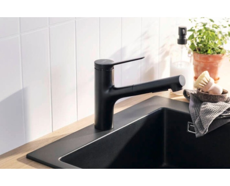 Смеситель для кухонной мойки Hansgrohe Zesis M33-150 2jet, с выдвижной головкой, оптика из нержавеющей стали