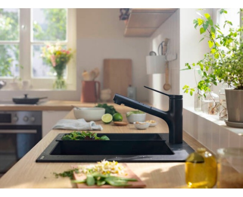 Смеситель для кухонной мойки Hansgrohe Zesis M33-150 2jet, с выдвижной головкой, оптика из нержавеющей стали