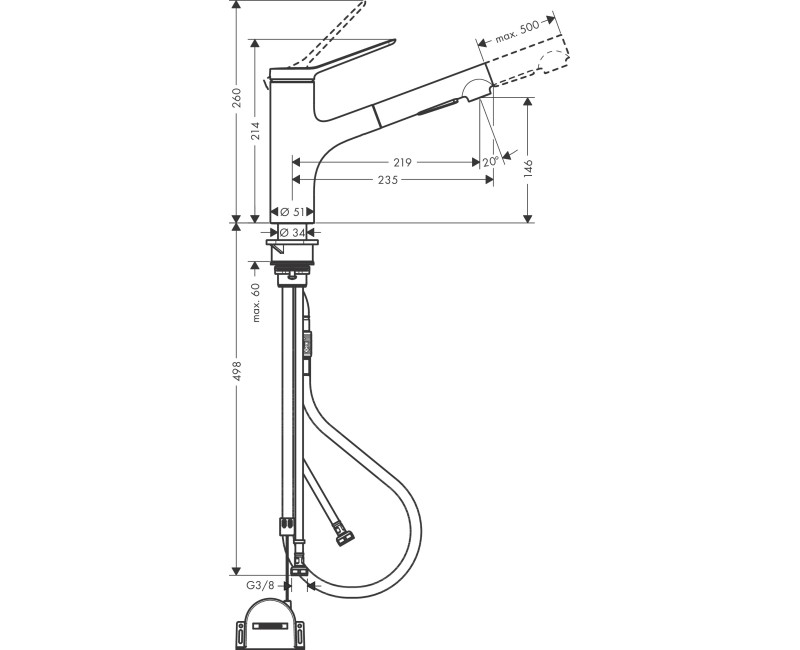 Смеситель для кухонной мойки Hansgrohe Zesis M33-150 2jet, с выдвижной головкой, оптика из нержавеющей стали