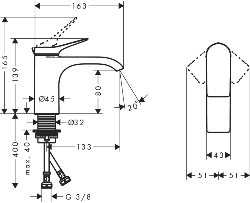 Izlietnes maisītājs Hansgrohe Vivenis 80, matēts melns