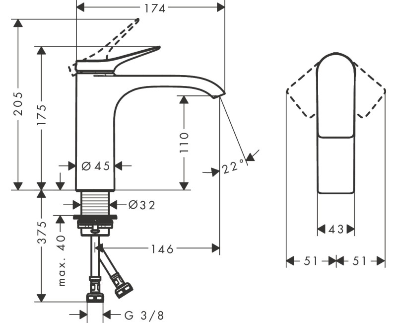 Смеситель для раковины Hansgrohe Vivenis 110, с выдвижным механизмом, хром