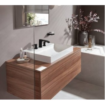 Vannas istabas izlietnes maisītājs Hansgrohe Vivenis 90, ar pop-up, 3 caurumu, uz virsmas, matēts melns